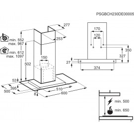 AEG Glass Cooker Hood 60cm DTB3654M, 3 speeds, Extractor Hood With Pow