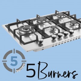 Cookology GH700SS 70cm 5 Burner Gas Hob with Cast Iron Pan Supports, W
