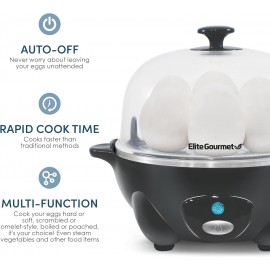 Elite Gourmet Easy Electric 7 Egg Capacity Cooker, Poacher, Omelet Mak