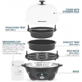Elite Gourmet Easy Electric 7 Egg Capacity Cooker, Poacher, Omelet Mak