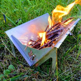 Volcann Portable Stainless Steel Mini Fire Pit BBQ with Spike Grill Ho