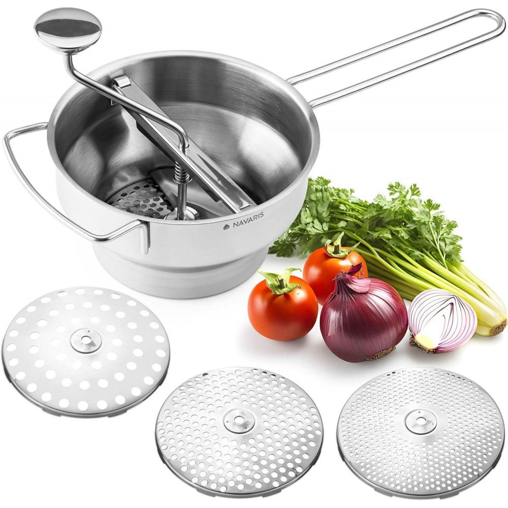Navaris Food Mill - 20.5cm Stainless Steel Rotary Food Mill Sieve Grat