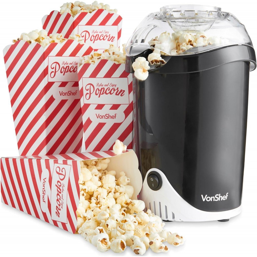VonShef Popcorn Maker – 1200W Popcorn Machine with Hot Air Circulation