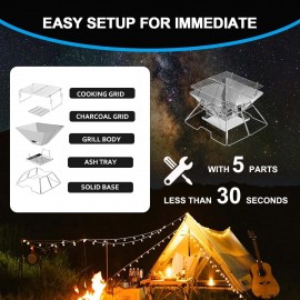 Portable Charcoal BBQ Grill For Camping: Small Folding Fire Pit Stainl