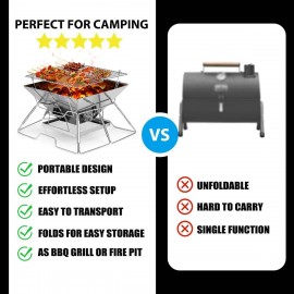 Portable Charcoal BBQ Grill For Camping: Small Folding Fire Pit Stainl