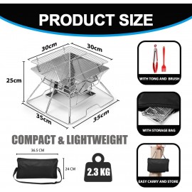 Portable Charcoal BBQ Grill For Camping: Small Folding Fire Pit Stainl