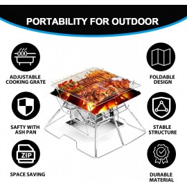 Portable Charcoal BBQ Grill For Camping: Small Folding Fire Pit Stainl