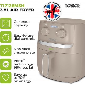Tower, T17126MSH, Vortx Air Fryer with Manual Controls, 1500W, 3.8L, L