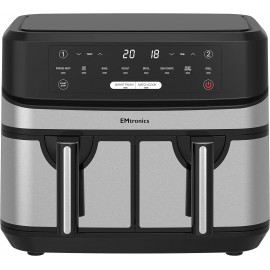 EMtronics Dual Air Fryer Extra Large Family Size Double XL 9 Litre wit