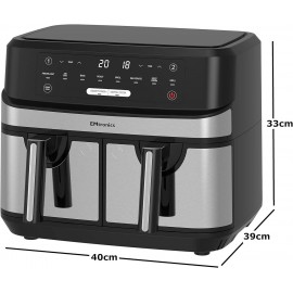 EMtronics Dual Air Fryer Extra Large Family Size Double XL 9 Litre wit