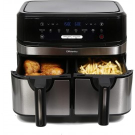 EMtronics Dual Air Fryer Extra Large Family Size Double XL 9 Litre wit