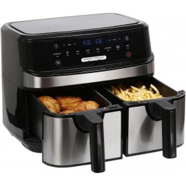 EMtronics Dual Air Fryer Extra Large Family Size Double XL 9 Litre wit