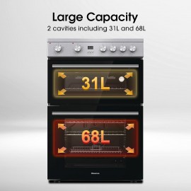 Hisense HDE3211BXUK 60cm Electric Cooker with Ceramic Hob - Brushed st