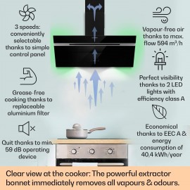 Klarstein Angled Cooker Hood 90cm, Cooker Hood Extractor with Lights,