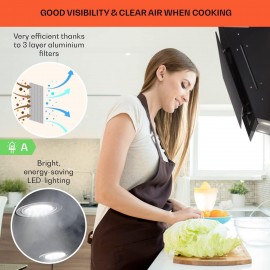 Klarstein Angled Cooker Hood 90cm, Cooker Hood Extractor with Lights,