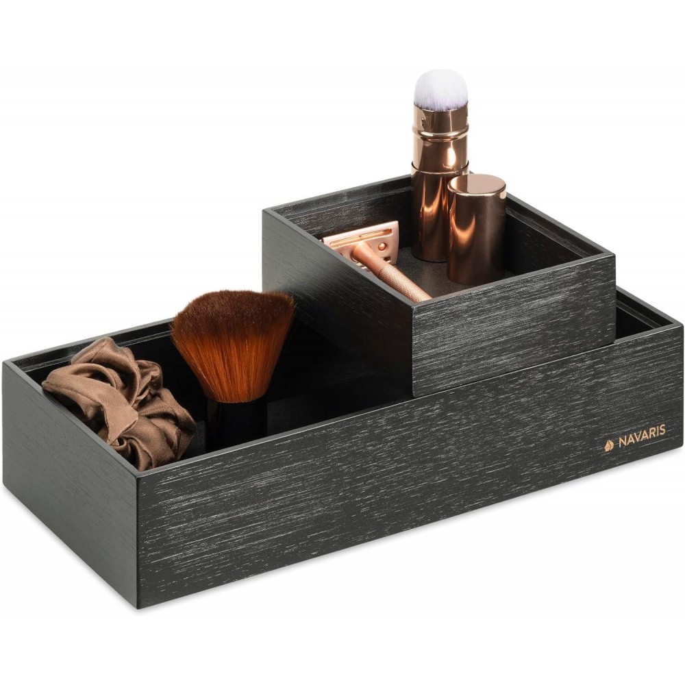 Navaris Bamboo Storage Boxes - Set of 2 Wooden Stackable Box Organiser