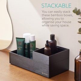 Navaris Bamboo Storage Boxes - Set of 2 Wooden Stackable Box Organiser