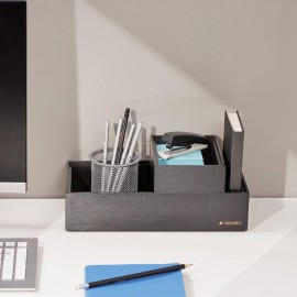 Navaris Bamboo Storage Boxes - Set of 2 Wooden Stackable Box Organiser