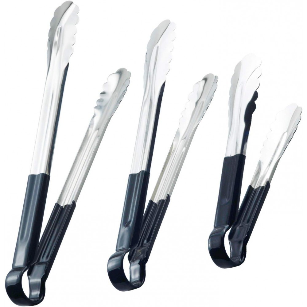 HINMAY 3 Pack Kitchen Tongs with Comfort-Grip Handle Heavy Duty Stainl