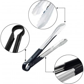 HINMAY 3 Pack Kitchen Tongs with Comfort-Grip Handle Heavy Duty Stainl