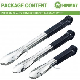 HINMAY 3 Pack Kitchen Tongs with Comfort-Grip Handle Heavy Duty Stainl