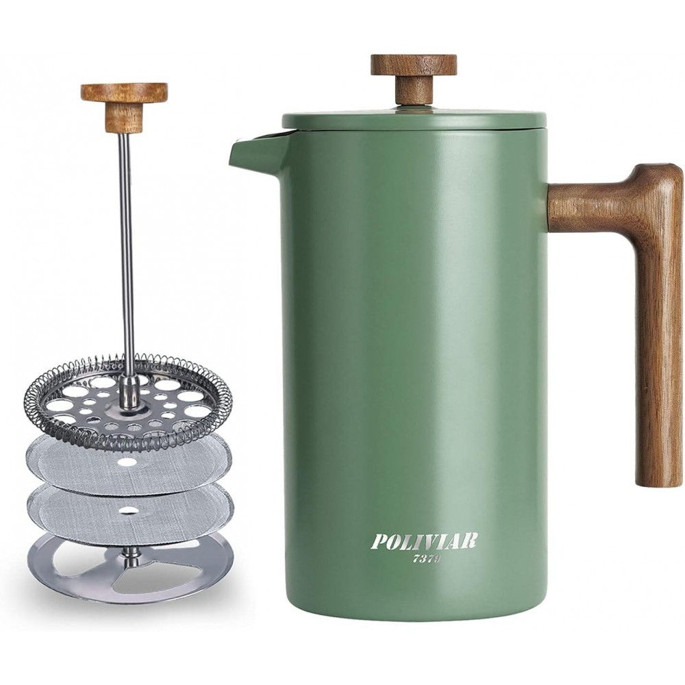 POLIVIAR Cafetiere 8 Cup- French Press Coffee Maker with Wood Handle-