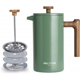 POLIVIAR Cafetiere 8 Cup- French Press Coffee Maker with Wood Handle-