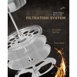 POLIVIAR Cafetiere 8 Cup- French Press Coffee Maker with Wood Handle-