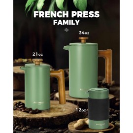 POLIVIAR Cafetiere 8 Cup- French Press Coffee Maker with Wood Handle-