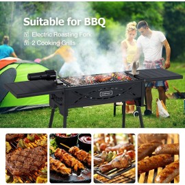 COSTWAY Charcoal Barbecue Grill, Stainless Steel BBQ Grill with Electr