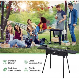 COSTWAY Charcoal Barbecue Grill, Stainless Steel BBQ Grill with Electr