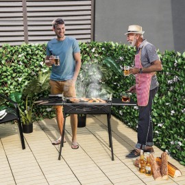 COSTWAY Charcoal Barbecue Grill, Stainless Steel BBQ Grill with Electr