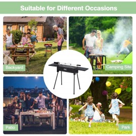 COSTWAY Charcoal Barbecue Grill, Stainless Steel BBQ Grill with Electr