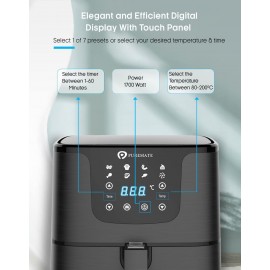 PureMate Air Fryer with Digital Display & Recipes Book, 5.5L Healthy O