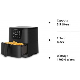 PureMate Air Fryer with Digital Display & Recipes Book, 5.5L Healthy O