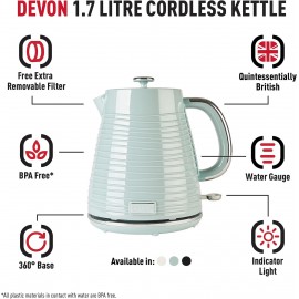 Haden Devon Green Kettle - 1.7L Capacity, BPA-Free - Auto-shutoff & Bo