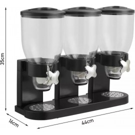 SIZI LTD 6L Black Kitchen Triple Cereal Dispenser Dry Food Storage Con