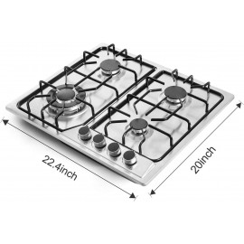 22″x20″ Built in Gas Cooktop 4 Burners Stainless Steel Stove with NG/L