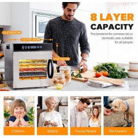 Kwasyo 8 Tray Stainless Steel Food Dehydrator, Dryer uk with 30-90°C A
