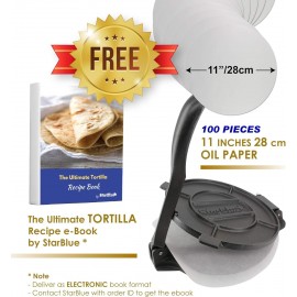 10 Inch Cast Iron Tortilla Press by StarBlue with 100 Pieces Oil Paper