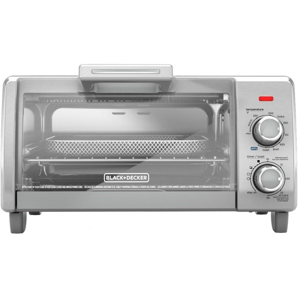 BLACK+DECKER 4-Slice Crisp 'N Bake Air Fry Toaster Oven, TO1787SS, 5 C