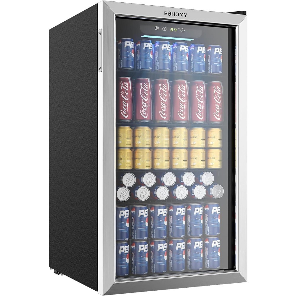 EUHOMY Beverage Refrigerator and Cooler, 126 Can Mini fridge with Glas