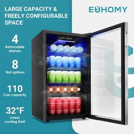 EUHOMY Beverage Refrigerator and Cooler, 126 Can Mini fridge with Glas