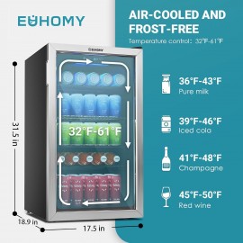 EUHOMY Beverage Refrigerator and Cooler, 126 Can Mini fridge with Glas