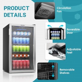 EUHOMY Beverage Refrigerator and Cooler, 126 Can Mini fridge with Glas