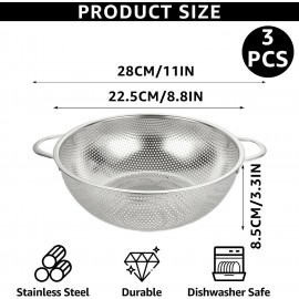 DAJAVE 3 Pcs Stainless Steel Colander Micro-Perforated Kitchen Colande