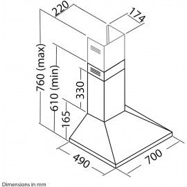 SIA CHL70BL 70cm Chimney Cooker Hood Kitchen Extractor Fan in Black