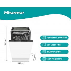 Hisense HV520E40UK Slimline Fully Integrated Dishwasher White with 15