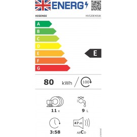 Hisense HV520E40UK Slimline Fully Integrated Dishwasher White with 15