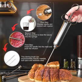 Meat Injector, 304 Stainless Steel Seasoning Injector, Professional Ma